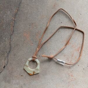 Open Hexagon Onyx Pendant Suede Leather Cord Necklace